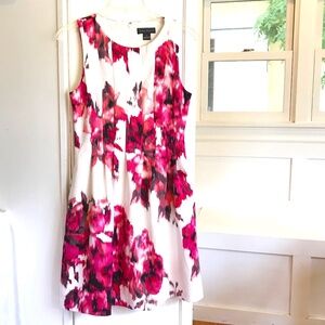 JESSICA HOWARD Fit & Flare Midi Dress Floral Sleeveless Pink and White Size 12